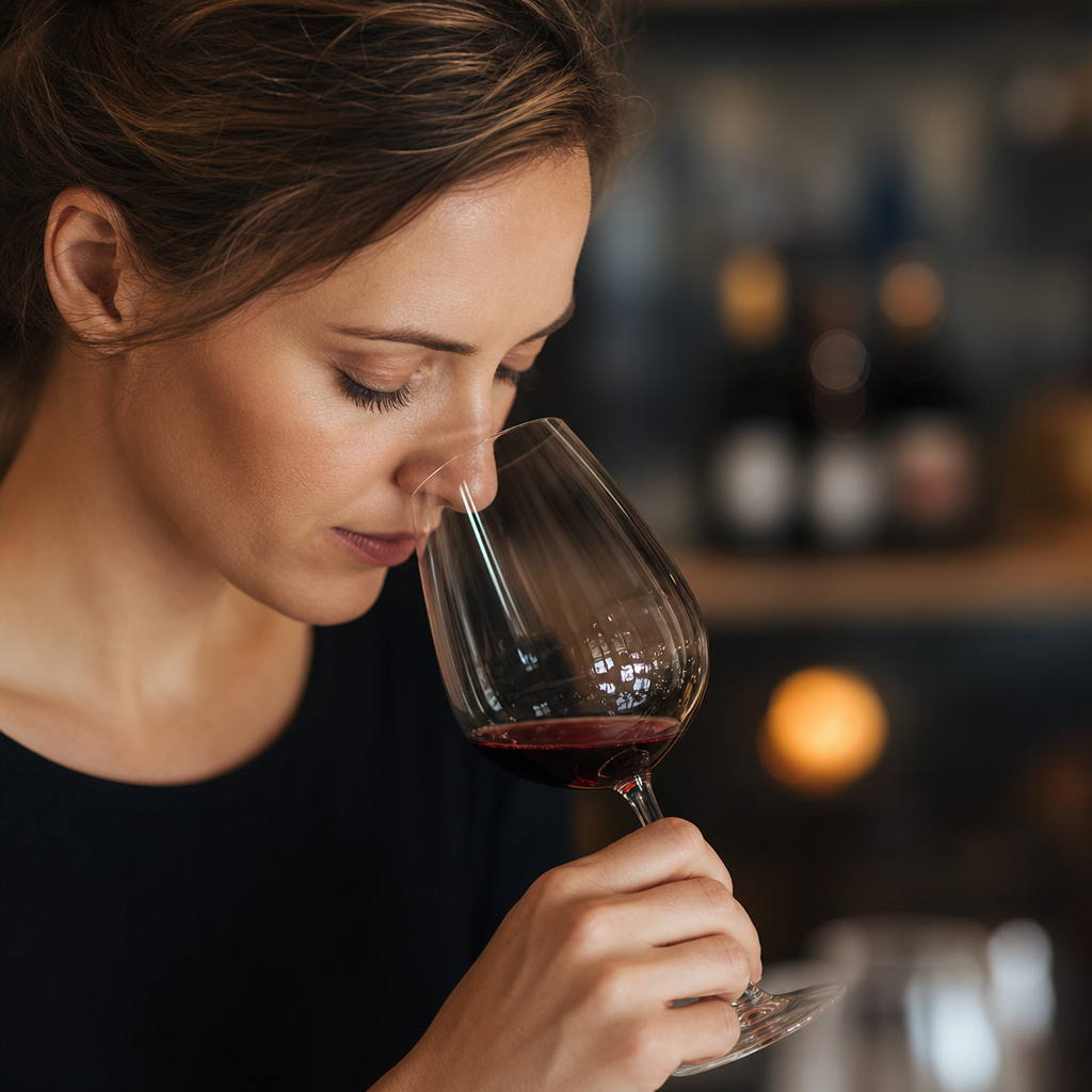 Aan een glas wijn ruiken om aroma's te herkennen