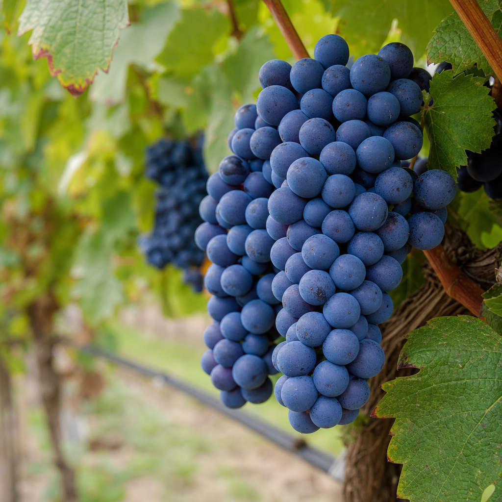 Blauwe druiventros in de wijngaard